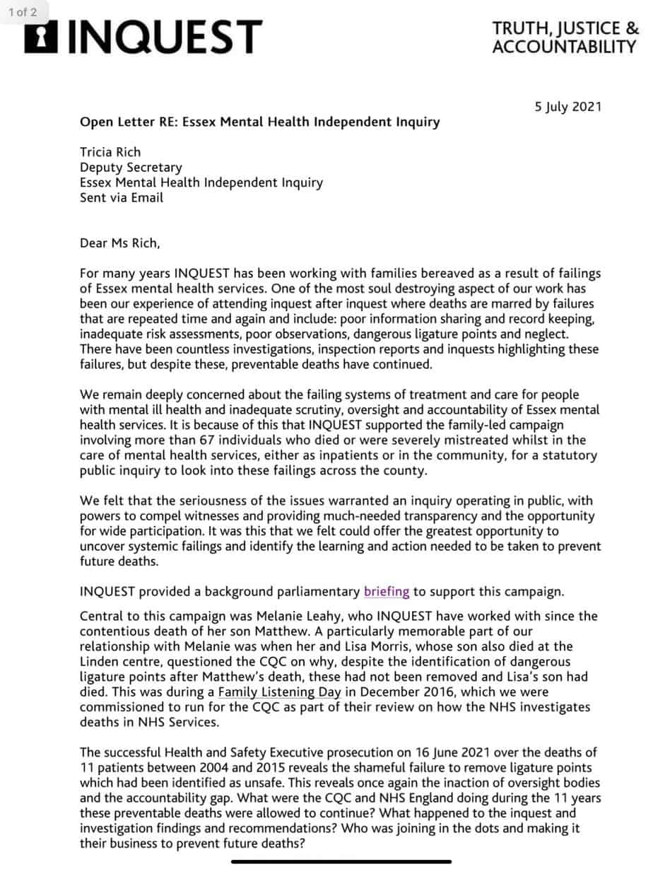 Inquest Group pen an Open Letter to Inquiry Team – we refuse to engage ...